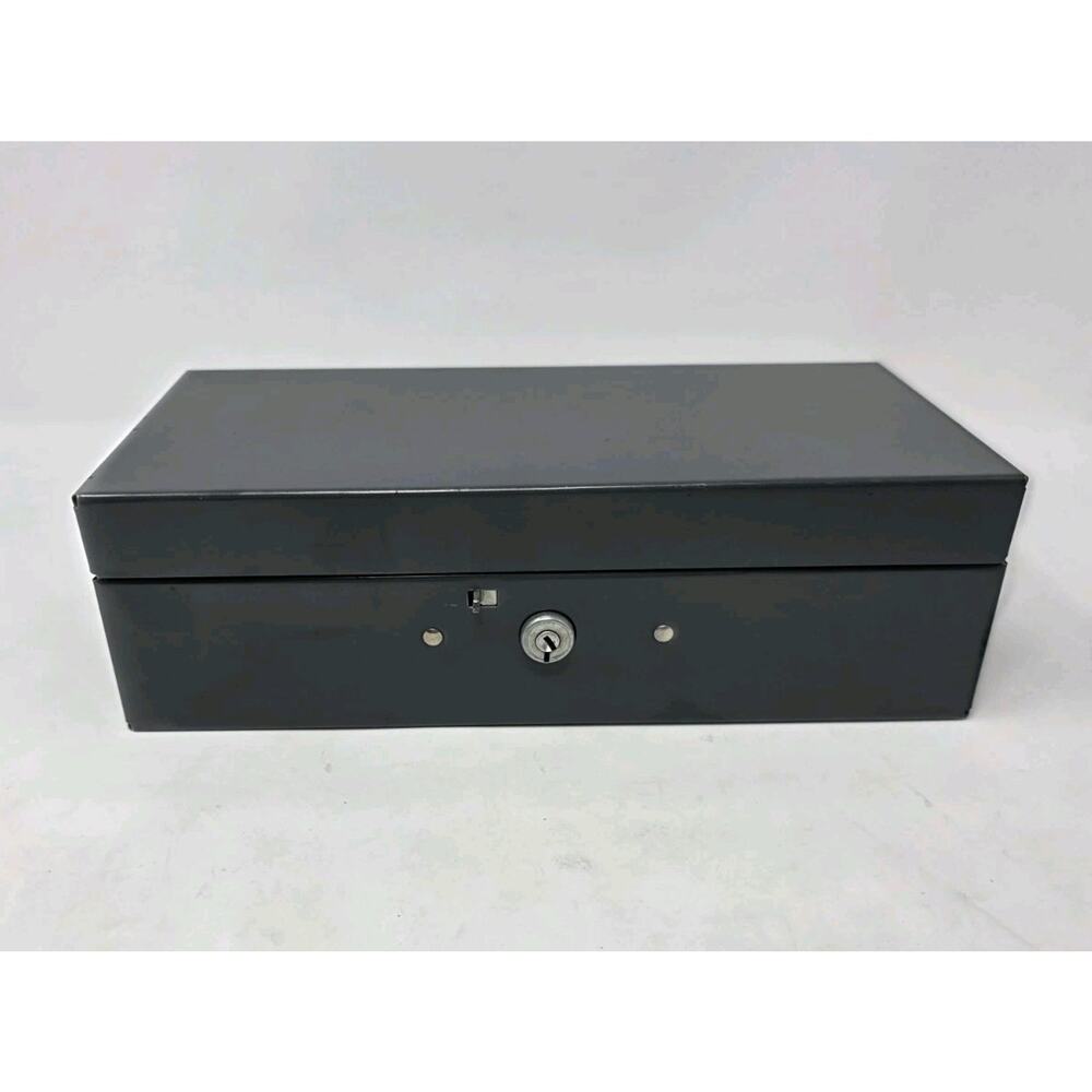 Mid Century Metal Money Box Vintage Grey Mold Master 10x5x3 No Key